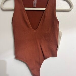 Mono B Rust Ribbed Bodysuit